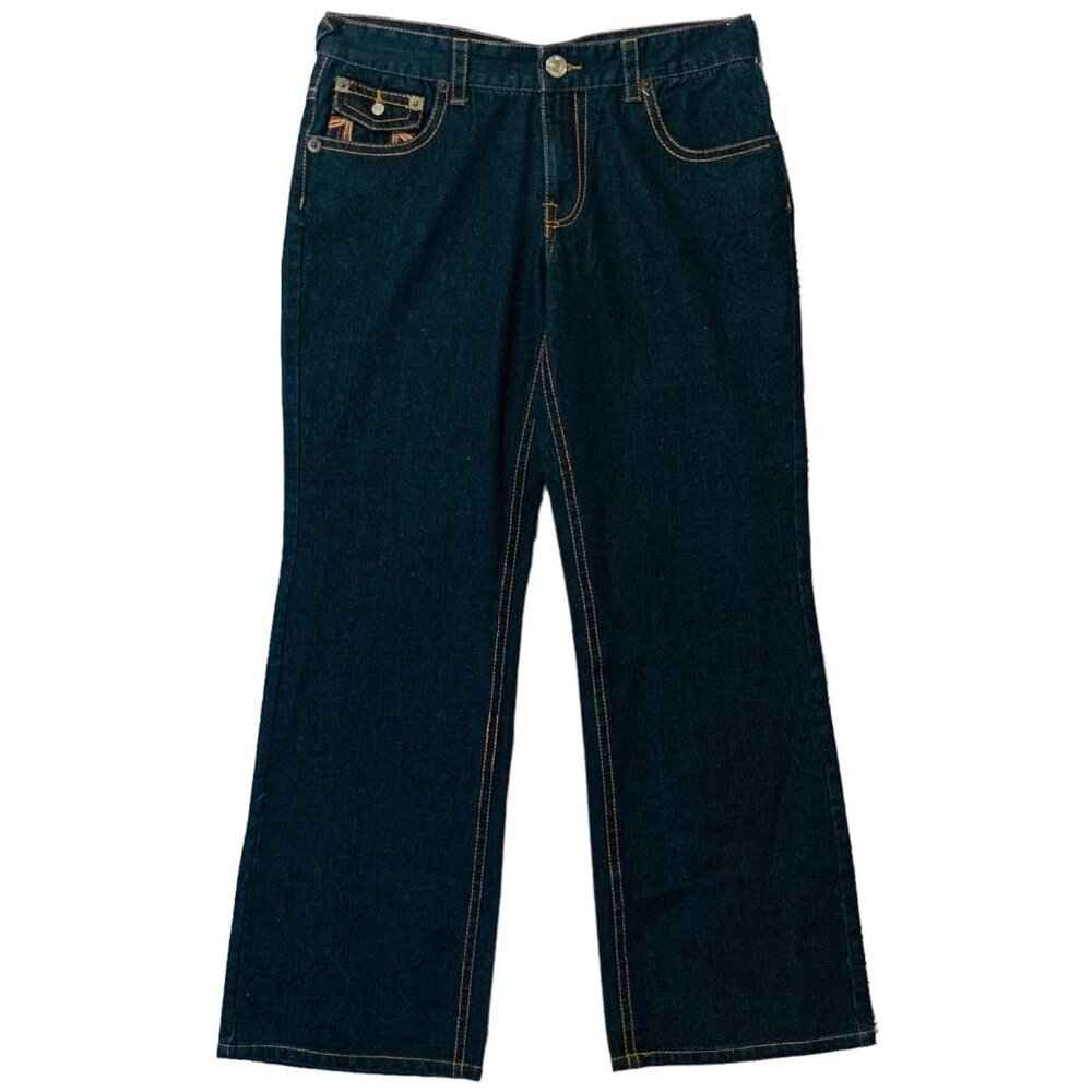 True Religion Ricky Super T Jeans Mens 36x34 Dark Wash Orange Stitch Flap Pocket